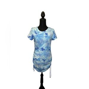 Victorias Secret PINK Blue Tie-Dye Dress T-Shirt side ruched size M